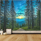Accnicc Forest Road Tapestry Green Nature Pine Tree Wall Tapestry for Bedroom Aesthetic Starry Mountain Outdoor Landscape Large Tapestries Wall Hanging for Dorm Living Room Decor 80 x 60 Inch