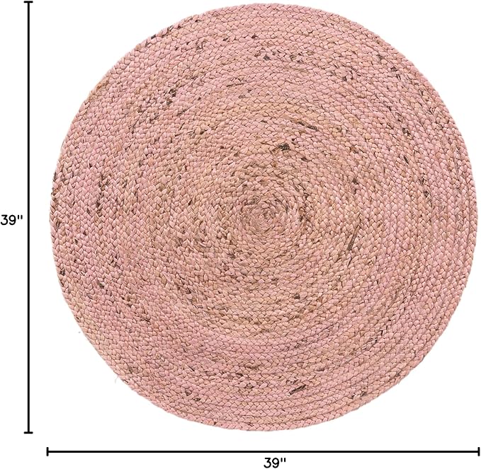 Unique Loom Braided Jute Collection Area Rug - Dhaka (3' 3" Round, Light Pink)
