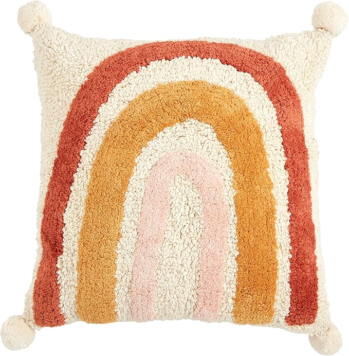 Mud Pie Tufted Rainbow Pom Pillow, 18" x 18"