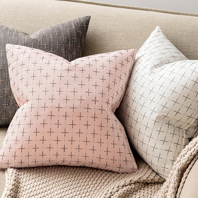 MIULEE Pack of 2 Cute Decorative Burlap Linen Valentine Throw Pillow Covers Farmhouse Pillowcases Modern Rustic Woven Textured Cushion Cover for Sofa Couch Bed 24x24 Inch Pink