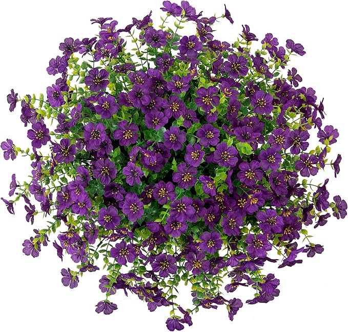 HyeFlora Artificial Fake Hanging Plants Flowers with Basket Outdoor Decor Faux Silk Dasiy Flower Arrangements in Pot Planter for Porch Home Indoor Patio Garden Yard Decoration