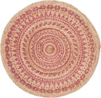 SAFAVIEH Natural Fiber Round Collection 4' Round Pink NF802P Handmade Boho Mandala Braided Jute Area Rug