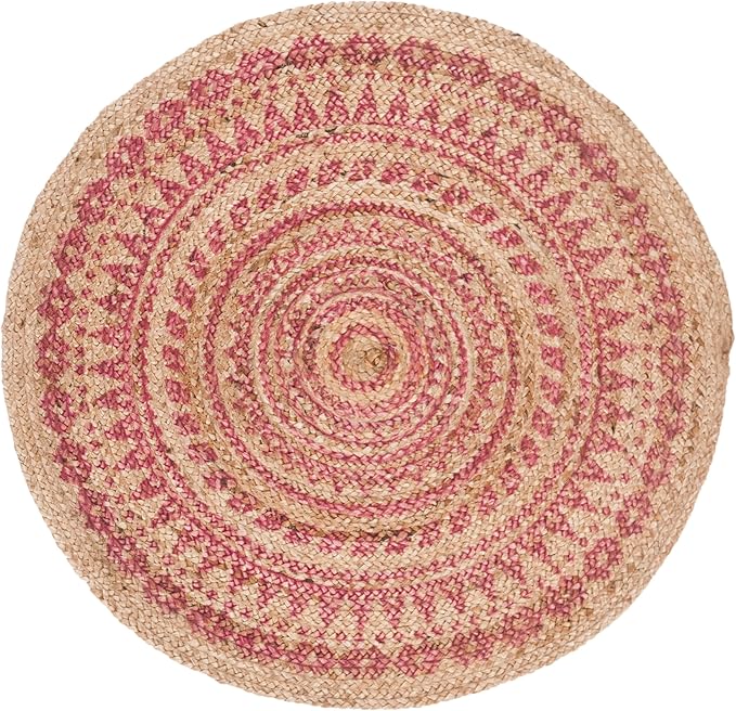 SAFAVIEH Natural Fiber Round Collection 3' Round Pink NF802P Handmade Boho Mandala Braided Jute Area Rug