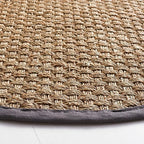 SAFAVIEH Area Rug 8' Round - Natural Fiber Collection - Natural & Dark Grey, Seagrass, Basketweave Pattern with Border (NF114Q)
