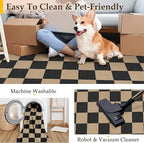 2x8 Checkered Easy Jute Runner Rug Kitchen Rug Non Slip Washable Outdoor Runner for Entryway Indoor, Checkerboard Black Indoor Outdoor Carpet for Hallway Porch