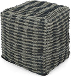 GDFStudio Boho Handmade Fabric Cube Pouf Ottoman Foot Stool - Bean Bag Floor Chair - Foot Rest Couch for Living Room Bedroom,Blue, Teal and Natural,15.75""x15.75""x15.75"", 312725N