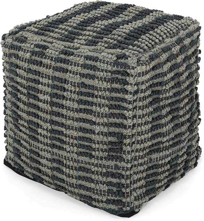 GDFStudio Boho Handmade Fabric Cube Pouf Ottoman Foot Stool - Bean Bag Floor Chair - Foot Rest Couch for Living Room Bedroom,Blue, Teal and Natural,15.75""x15.75""x15.75"", 312725N
