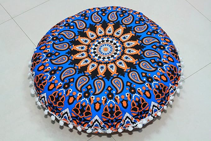 INDIAN CRAFT CASTLE Floor Pillows Cover Cute Throw Pillows Cover Floor Seat Cushion Cover Chair Pads for Back to School First Day of School for Sofa Couch Bed Decor 22 Inches (Blue Brown)
