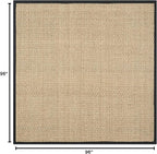 SAFAVIEH Area Rug 8' Square - Natural Fiber Collection - Large - Natural & Black, Seagrass, Basketweave Pattern with Border (NF114C)