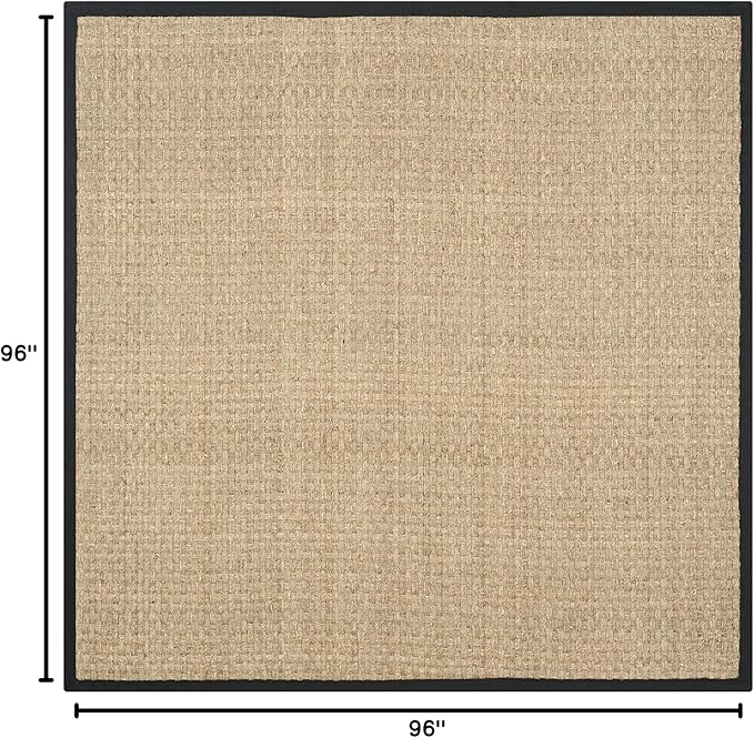 SAFAVIEH Area Rug 8' Square - Natural Fiber Collection - Large - Natural & Black, Seagrass, Basketweave Pattern with Border (NF114C)
