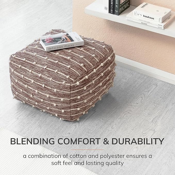 Anji Mountain Pouf Ottoman Foot Rest, Handmade Ottoman Pouf, Comfortable Foot Stool, Decorative Floor Seating for Living Room Decor, Bedroom & Home Décor Accent - Hearth Stitch