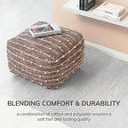 Anji Mountain Pouf Ottoman Foot Rest, Handmade Ottoman Pouf, Comfortable Foot Stool, Decorative Floor Seating for Living Room Decor, Bedroom & Home Décor Accent - Hearth Stitch