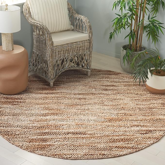 SAFAVIEH Natural Fiber Couture Collection Area Rug - 6' Round, Ivory & Natural, Handmade Jute, Ideal for Living Room, Bedroom, Home Office, Dining Space (NFC101A-6R)