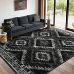 Area Rug 5x8 Rug Machine Washable Non-Slip Low Pile Print Pattern Western Rug for Living Room Bedroom Entryway Tribal Series-Black