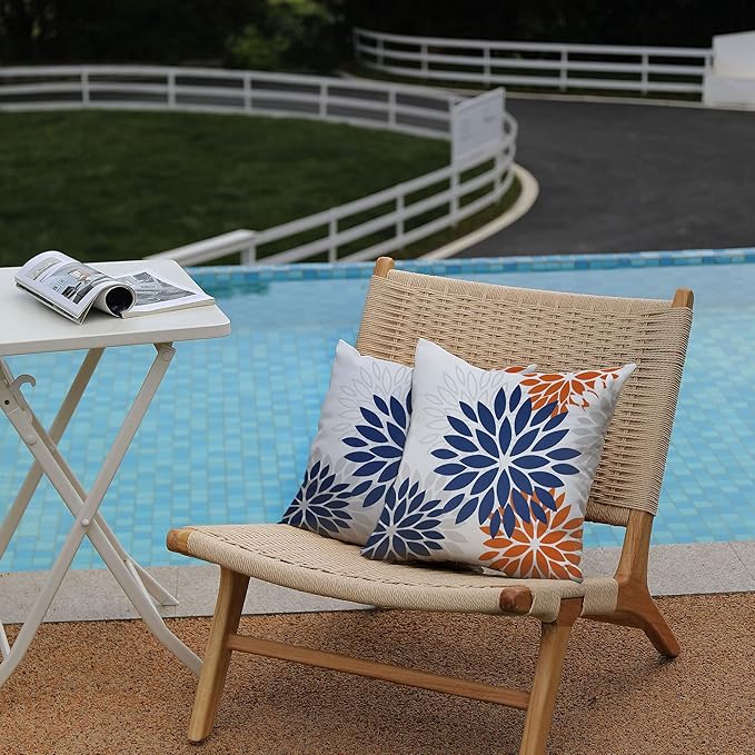 DFXSZ Blue Orange Outdoor Flower Pillow Covers 16x16 Inch Set of 2 White Colored Throw Pillows Outdoor Waterproof Decor for Living Room Sofa Patio Funiture Garden Floral Polyester pillow covers 002C16