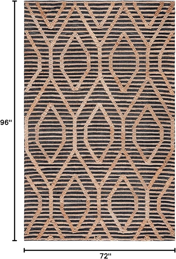SAFAVIEH Area Rug 6x8 - Natural Fiber Collection - Black & Natural, Flat Weave Jute, Ideal for Living Room, Bedroom, Dining Space (NF378Z)