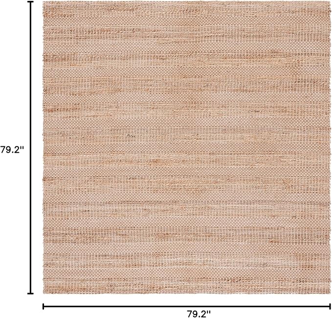 SAFAVIEH Natural Fiber Collection Area Rug - 6'6" Square, Ivory & Natural, Handmade Boho Farmhouse Rustic Jute & Cotton Jute, Ideal for High Traffic Areas in Living Room, Bedroom (NFB654A)