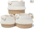 NaturalCozy 3-Piece Decorative Storage Basket Set – Cotton Rope Woven Baskets for Organizing! Small Basket for Nursery Baby Stuff, Gift Basket, Montessori, Dog Toy Bin, Cat Basket, Bathroom Shelves