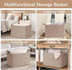 Goodpick 105L Large Woven Storage Basket, Rectangle Cotton Rope Basket for Blankets, Clothes, Oversized Toy Storage Organizer for Living Room, Nursery, 25"x16"x16", Brown