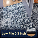 YJ.GWL Area Rugs for Living Room 5x7 Machine Washable Rugs, Non Slip Floral Vintage Rug Indoor Carpet, Stain Resistant Large Rug for Bedroom Dining Room, Navy Blue