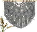 Youngeast Large Macrame Wall Hanging Boho Beaded Curtain for Window Macrame Bedroom Headboard Living Room Wall Art Tassel Tapestry Bohemian Woven Wall Decor 31" W X 25" H (Grey)