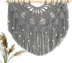 Youngeast Large Macrame Wall Hanging Boho Beaded Curtain for Window Macrame Bedroom Headboard Living Room Wall Art Tassel Tapestry Bohemian Woven Wall Decor 31" W X 25" H (Grey)