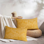 AELS Boho Decorative Textured Throw Pillow Covers 12x20, Organic Modern Mid Century Rainbow Tufted Pillow Case, Farmhouse Rustic Geometric Woven Cushion Case for Bed Couch Sofa, Mustard Yellow