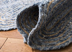 SAFAVIEH Cape Cod Collection Area Rug - 6' Square, Blue & Natural, Handmade Braided Jute & Cotton, Ideal for High Traffic Areas in Living Room, Bedroom (CAP208L)
