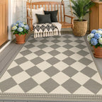 Diamond Corner Easy Jute Rug 4x6, Large Checkered Farmhouse Indoor Outdoor Patio Carpet for Backyard, Porch Decor, Low Profile Washable Non Slip Light Gray Area Rug for Living Room, Bedroom, Entryway