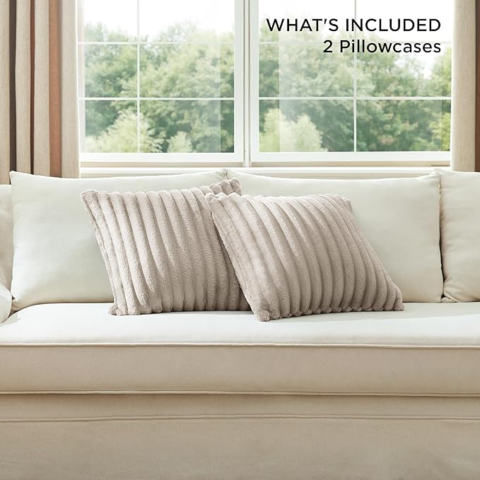 Bedsure Double-Side Striped Throw Pillow Covers 18x18 Set of 2, Spring Fluffy Linen Soft Decorative Pillow Covers, Home Decor for Couch Sofa Living Room Bedroom