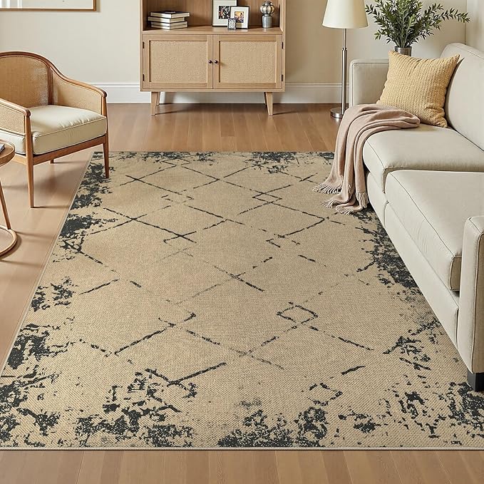 5x7 Jute Rug for Living Room: Farmhouse Carpet Indoor Outdoor Washable Non Slip Area Rug for Bedroom Patio Backyard Dining Room Table Home Office - Modern Brown