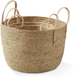 Casafield Set of 3 Braided Seagrass Baskets with Jute Handles - Natural, Woven Storage Basket Planters, Boho Decor for Entryway, Living Room, Bedroom