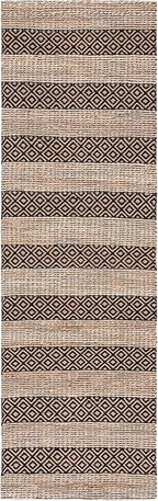 SAFAVIEH Natural Fiber Collection Runner Rug - 2'3" x 8', Black & Natural, Handmade Boho Farmhouse Rustic Jute & Cotton Jute, Ideal for High Traffic Areas in Living Room, Bedroom (NFB653Z)