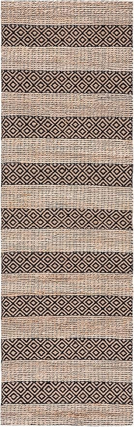 SAFAVIEH Natural Fiber Collection Runner Rug - 2'3" x 8', Black & Natural, Handmade Boho Farmhouse Rustic Jute & Cotton Jute, Ideal for High Traffic Areas in Living Room, Bedroom (NFB653Z)