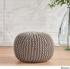 GDFStudio Handcrafted Modern Cotton Pouf Ottoman Foot Stool - Bean Bag Floor Chair - Foot Rest Couch for Living Room Bedroom, Brown