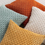 Set of 4 Yellow Rust Aqua Decorative Throw Pillow Covers 18x18 Inch Corduroy Pillow Covers for Bed Couch Sofa Living Room Soft Square Cushion Cases
