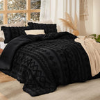 Bedsure Tufted Boho Comforter Set King Size - Black Boho Bed Set, GentleSoft™ 3 Pieces Farmhouse Shabby Chic Embroidery Bedding, Gifts for Woman, Soft Jacquard King Comforter for All Seasons