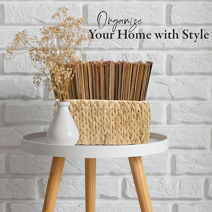 HOMESTEAD Water Hyacinth Storage Baskets, Rectangular Wicker Baskets for Bedroom, Living Room, Bathroom, Shelves - Set of 3