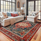 YJ.GWL Area Rugs for Living Room 4x6 Machine Washable Rugs for Bedroom, Non Slip Floral Vintage Rug Indoor Carpet, Stain Resistant Throw Rug for Dining Room Kitchen, Orange-Red