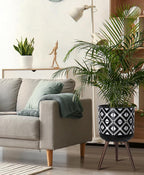 D'vine Dev 14 Inch Planter Pot with Stand, Mid-Century Tall Plant Pot with Legs for Indoor Plants, White/Black, 88-G-D-4