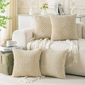 Set of 4 Beige Decorative Throw Pillow Covers 22x22 Inch Corduroy Pillow Covers for Bed Couch Sofa Living Room Soft Square Cushion Cases