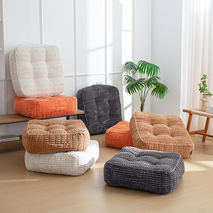 8" Washable Floor Pillow Cushion for Adults, Meditation Cushion Pillow, Removable Tufted Blended Corduroy Cover, Large Square Floor Sitting for Tatami Living Room or Yoga, 22x22 Inch, Machine Washable