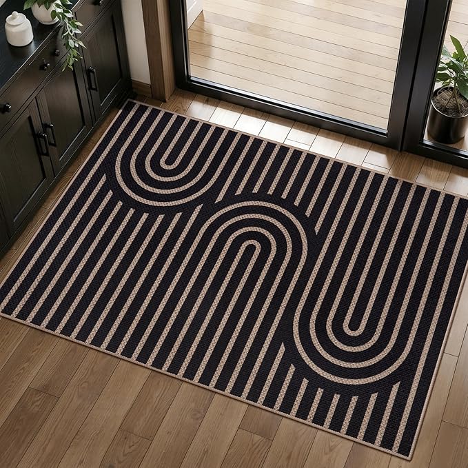 Tangsoo Easy Jute Rug 2x3 Outdoor Rug,Small Washable Non-Slip Rug for Entryway,Boho Geometric Ultra Thin Indoor Carpet Farmhouse Small Throw Mat for Kitchen Bedroom Front Door Entry