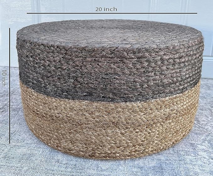 Jute Pouf Ottoman | Footrest Pouf | Hand Braided - Round Boho Pouffe - for Living Room, Bedroom, Nursery (20"x20"x10") Brown