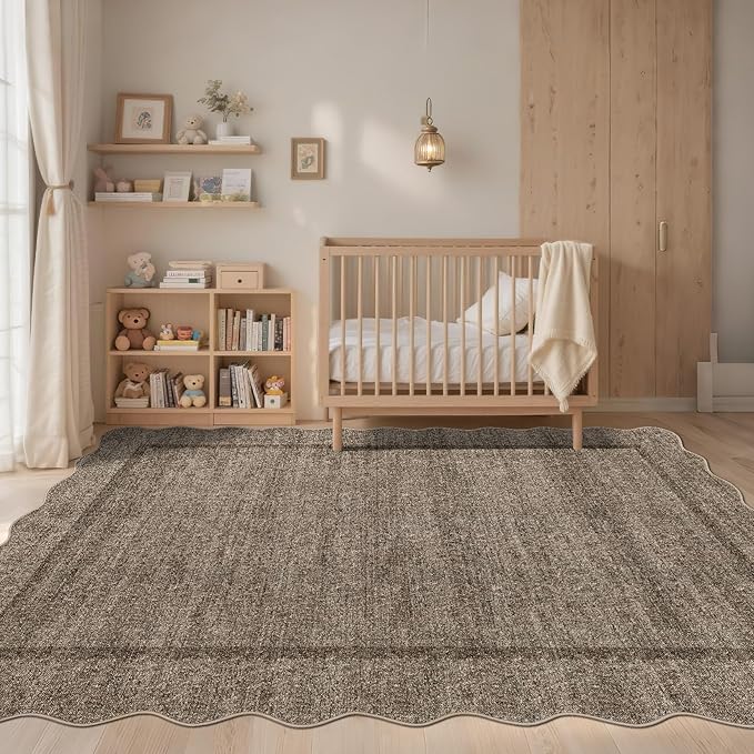 GarveeHome Scalloped Washable Rugs 10x13 Rug for Living Room Modern Bedroom Rug Taupe Large Area Rug Non Slip Throw Rugs Soft Low Pile Stain Resistant Carpet for Dorm Dining Room 10 ft x13 ft Taupe