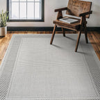 CAMILSON Easy Jute Rug 4x6, Indoor Outdoor Off-White Color Fiber Area Rugs for Living Room Patio and Dining Room Rug, Bordered Boho Woven Design, Easy-Cleaning, Washable Outside Carpet (4 x 6)