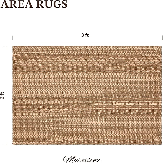 2x3 Textured Washable Entry Rug, Natural Woven Low-Profile Door Mat with Non-Slip TPR Backing, Light Brown, for Entryway, Kitchen, Laundry Room