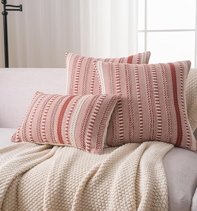 Boho Throw Pillow Covers 20x20 Inch Set of 2, Farmhouse Decorative Couch Pillow Cases, Rust Accent Pillows of Bed, Sofa Bedroom Living Room Home Decor Cushion Cover