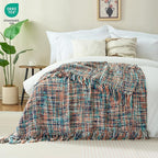 Multi-Color Pink Cable Woven Throw Blanket for Couch,50"X60" Boho Style Textured Blankets for Home Decor,Super Soft Warm Cozy Chunky Blanket with Decorative Tassels for Bed and Sofa