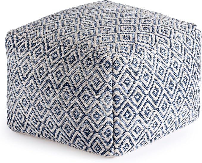 Anji Mountain Pouf Ottoman Foot Rest, Handmade Ottoman Pouf, Comfortable Foot Stool, Decorative Floor Seating for Living Room Decor, Bedroom & Home Décor Accent - Aegean